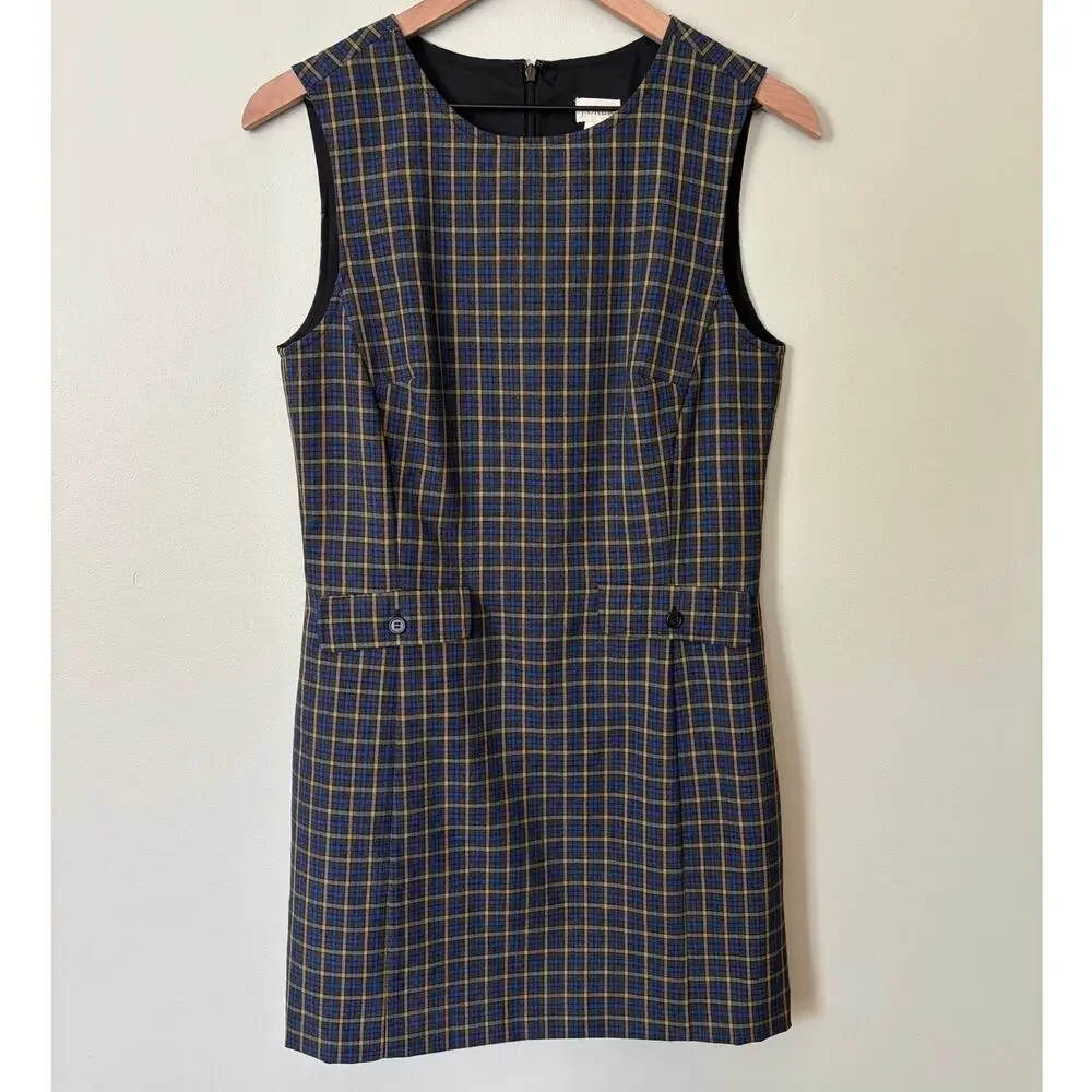 Vintage J. Crew Plaid Shift Dress Sleeveles Preppy Mod 90s